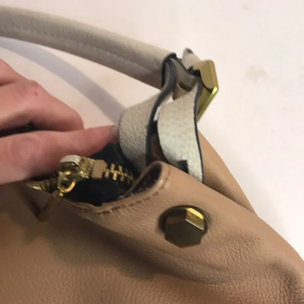 Dr Yany Brown Leather Color Block Shoulder Bag
